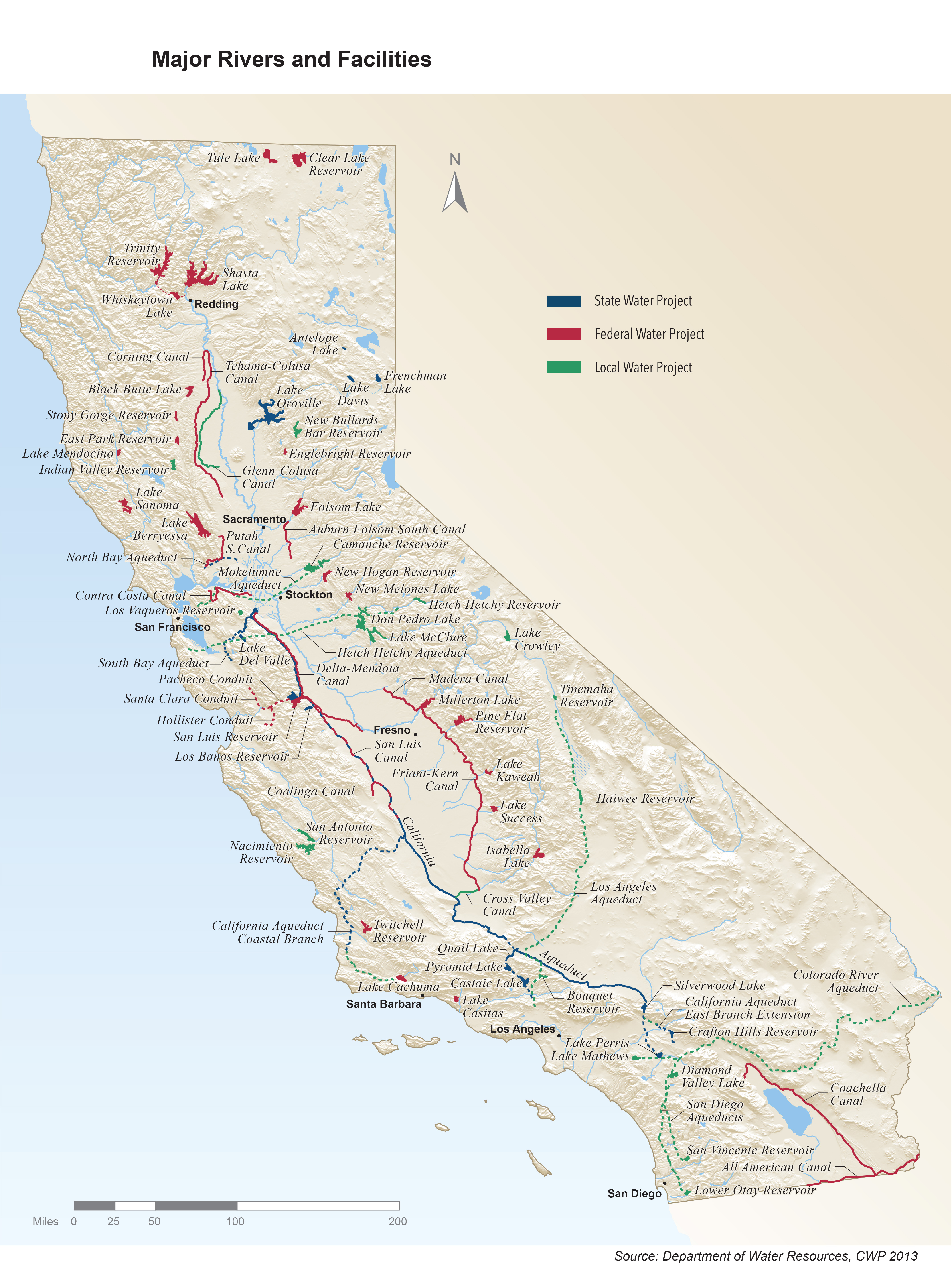 Major rivers and facilities in California